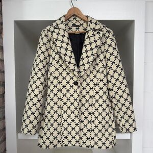 Cream and black long patterned blazer